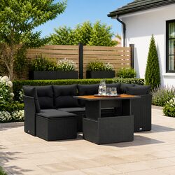 7 Piece Garden Sofa Set with Cushions Black Outdoor Furniture Poly Rattan Patio