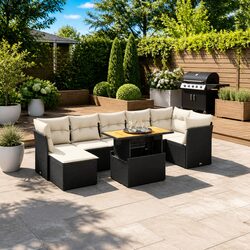 8 Piece Garden Sofa Set with Cushions Black Outdoor Patio Furniture Poly Rattan