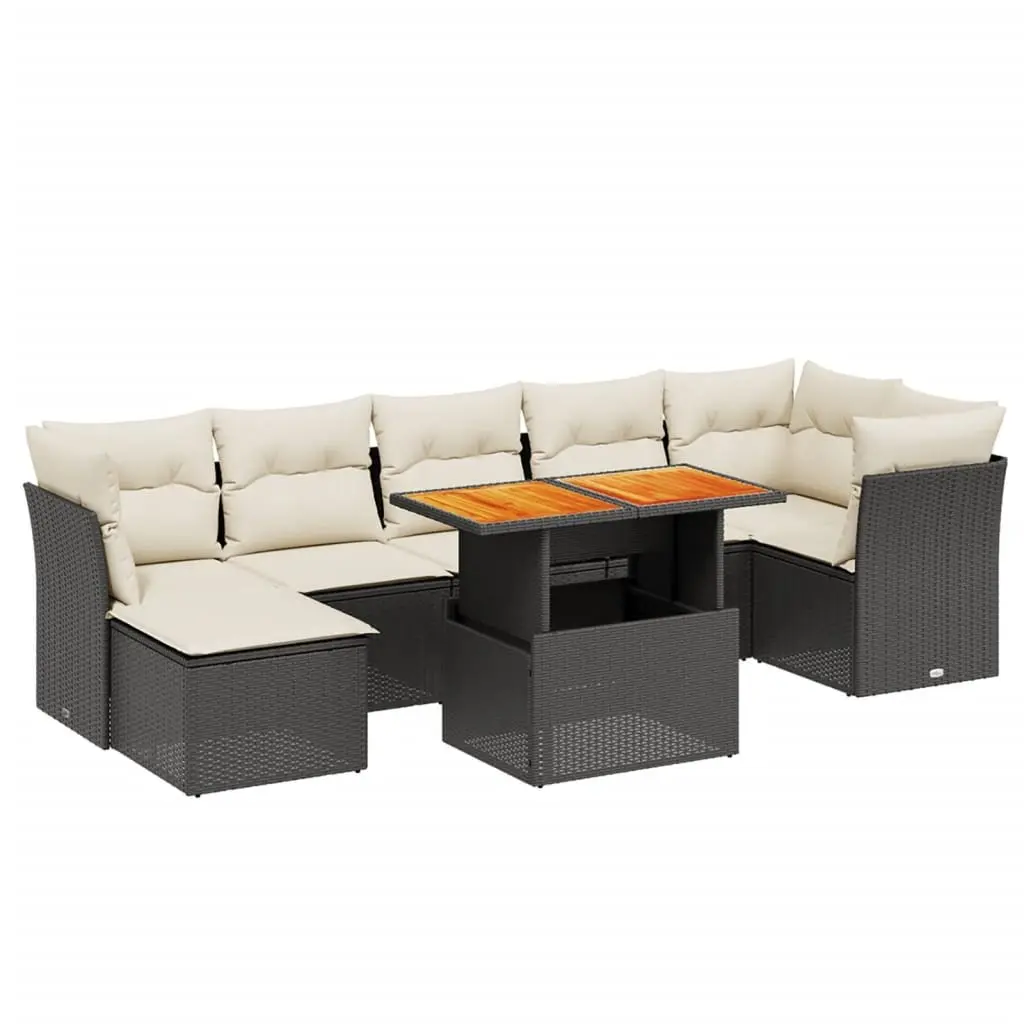 8 Piece Garden Sofa Set with Cushions Black Outdoor Patio Furniture Poly Rattan