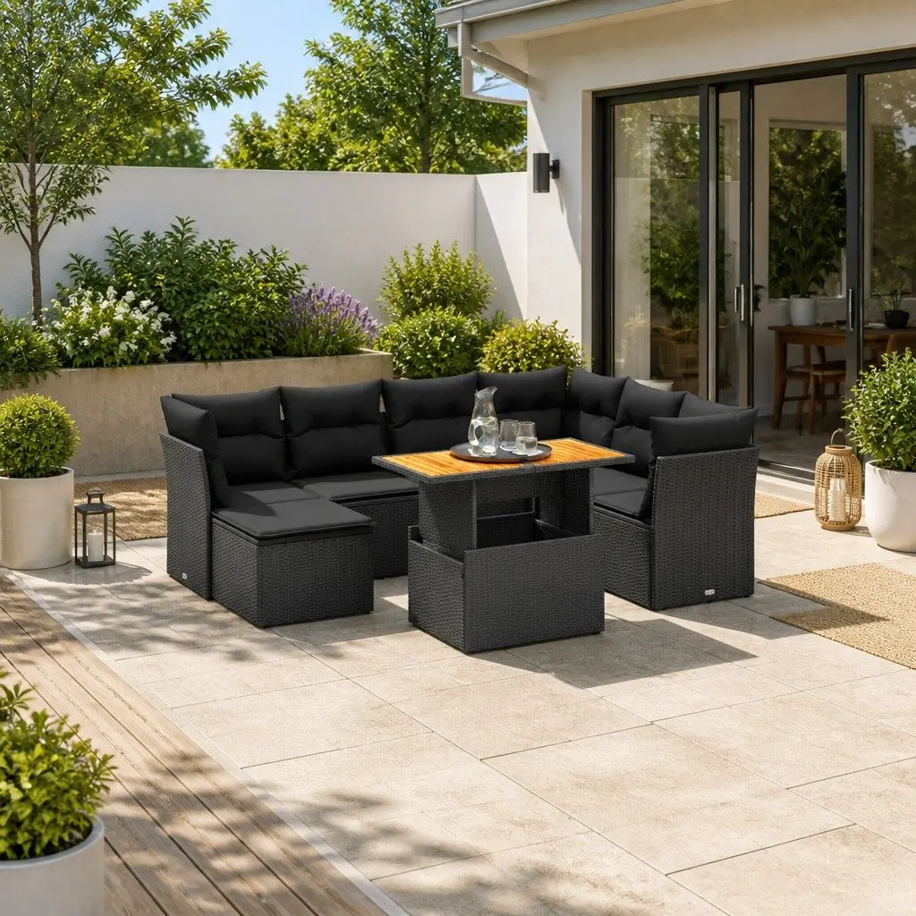 Garden Sofa Set 8 Piece Outdoor Furniture Patio Black Poly Rattan Modular