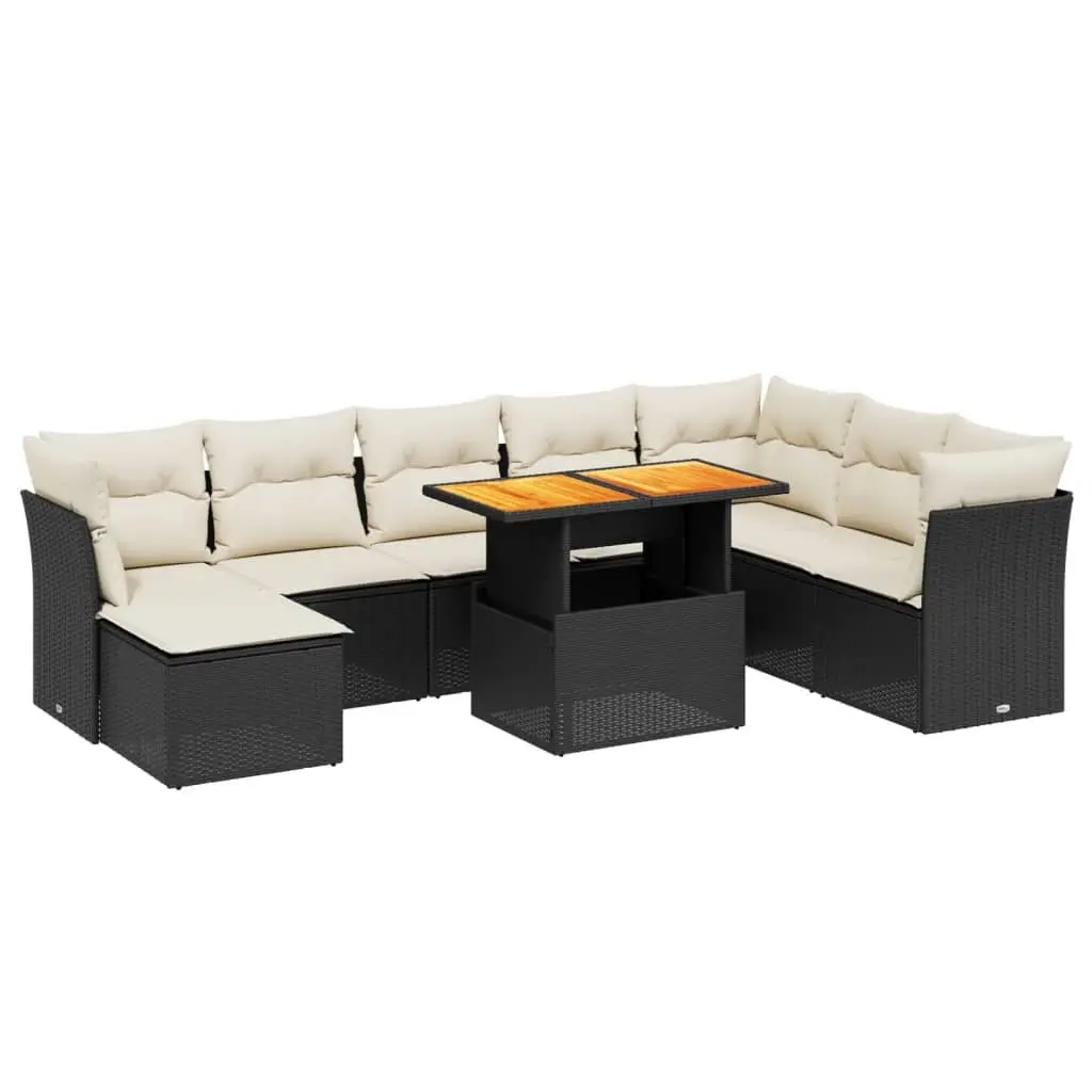 Garden Sofa Set 9 Piece Outdoor Furniture Patio Lounge Black Poly Rattan Modular