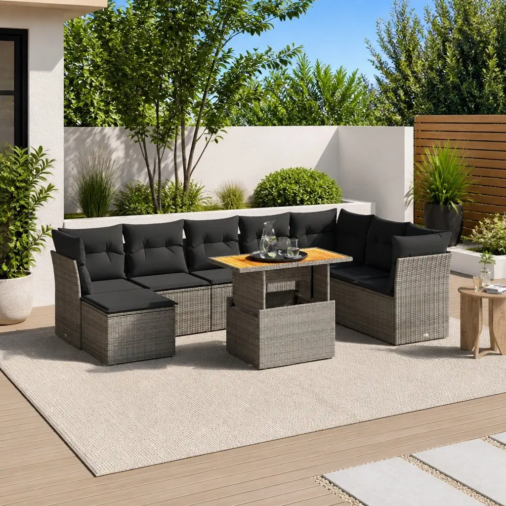 Garden Sofa Set 9 Piece Outdoor Furniture Patio Grey Poly Rattan with Cushions