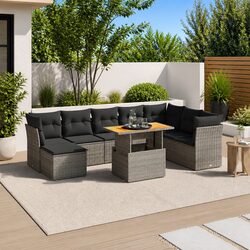 Friendly 9 Piece Garden Sofa Set with Cozy Grey Cushions