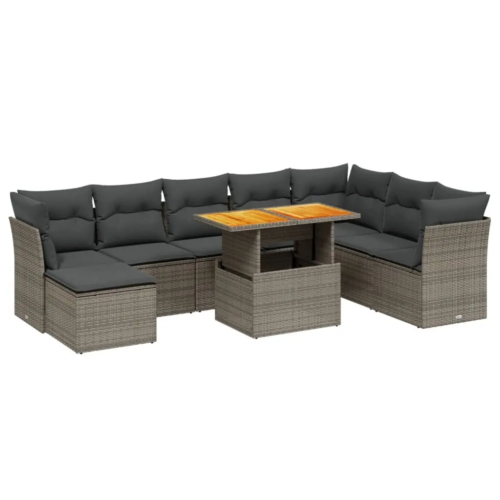 Garden Sofa Set 9 Piece Outdoor Furniture Patio Grey Poly Rattan with Cushions