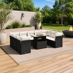 Garden Sofa Set 10 Piece Outdoor Furniture Black Poly Rattan Patio Sectional