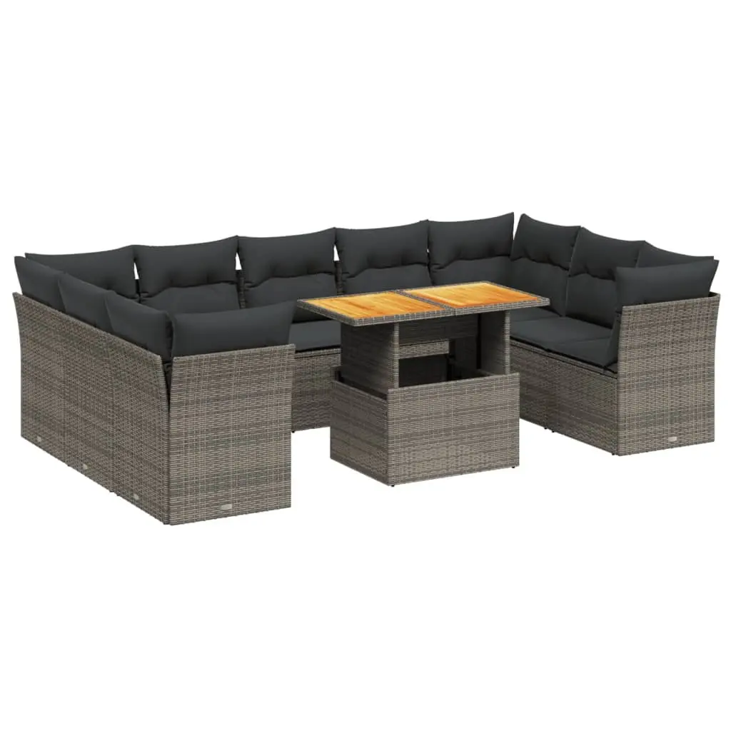 10 Piece Modular Garden Sofa Set with Adjustable Tabletop Grey Rattan Outdoor Furniture