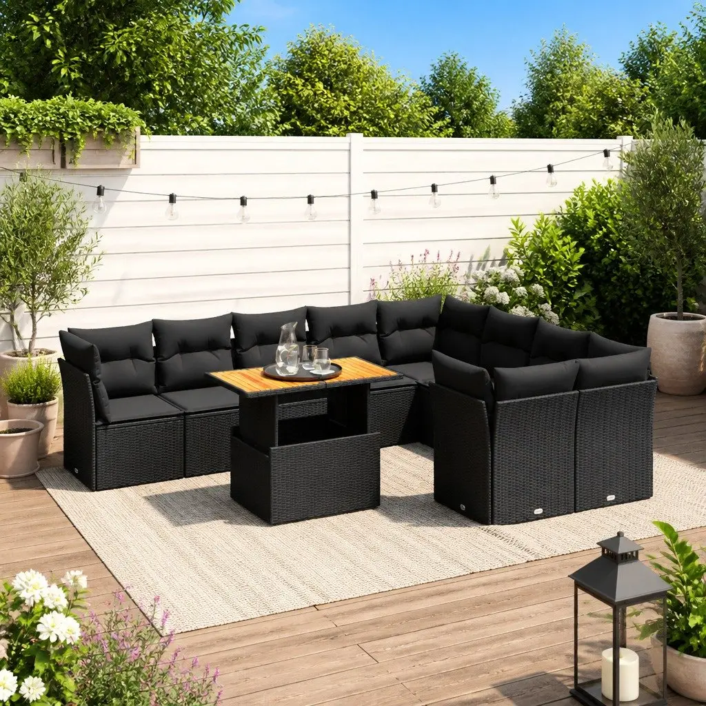 Garden Sofa Set 10 Piece Outdoor Furniture Patio Black Poly Rattan Modular