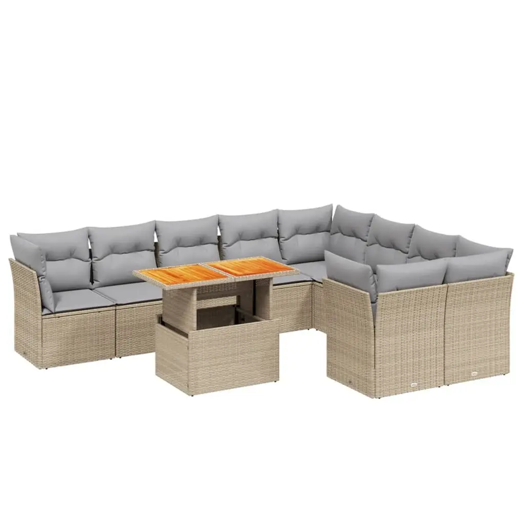 Garden Sofa Set 10 Piece Outdoor Furniture Beige Poly Rattan Cushions Patio