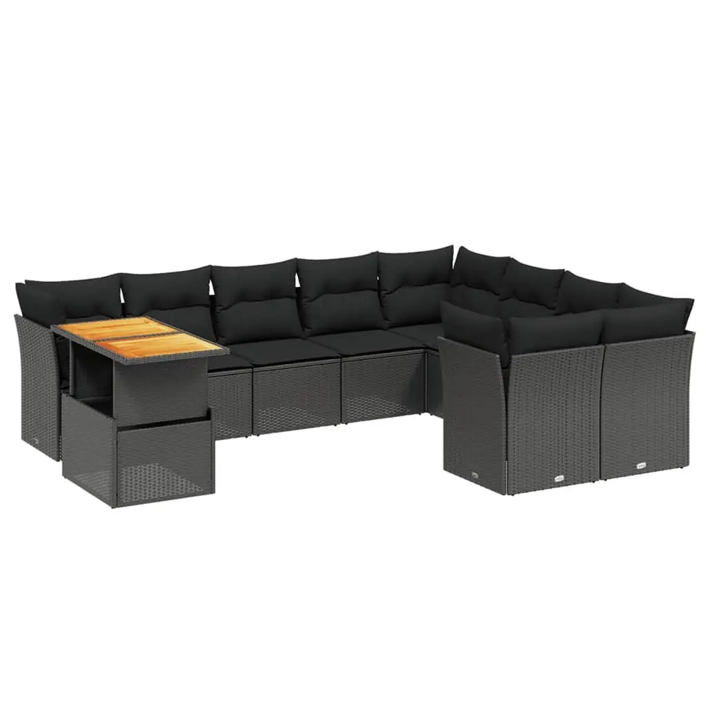 Modular Black Poly Rattan Garden Sofa Set 10 Piece Outdoor Furniture with Cushions