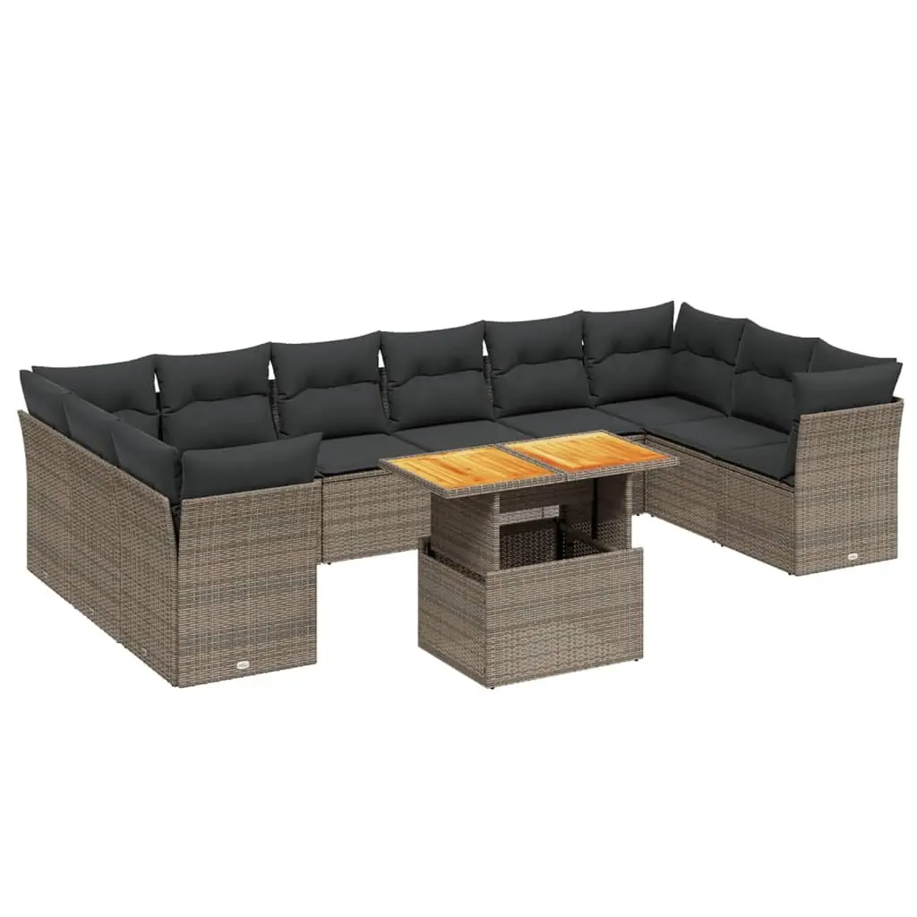 Garden Sofa Set 11 Piece Outdoor Furniture Grey Poly Rattan Patio Lounge with
