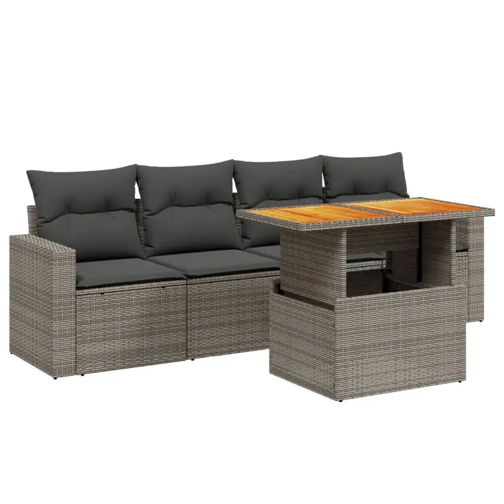 5 Piece Modular Grey Outdoor Furniture Sofa Set with Cushions for Patio and Garden