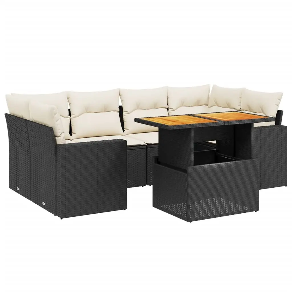 7 Piece Garden Sofa Set Modular Outdoor Furniture Black Poly Rattan with Cushions