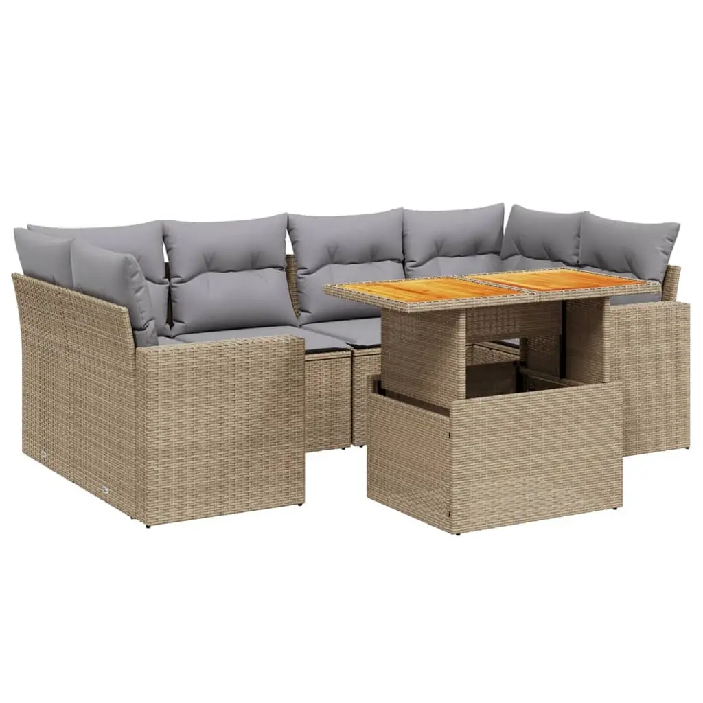 Garden Sofa Set 7 Piece Outdoor Furniture Patio Beige Poly Rattan Modular