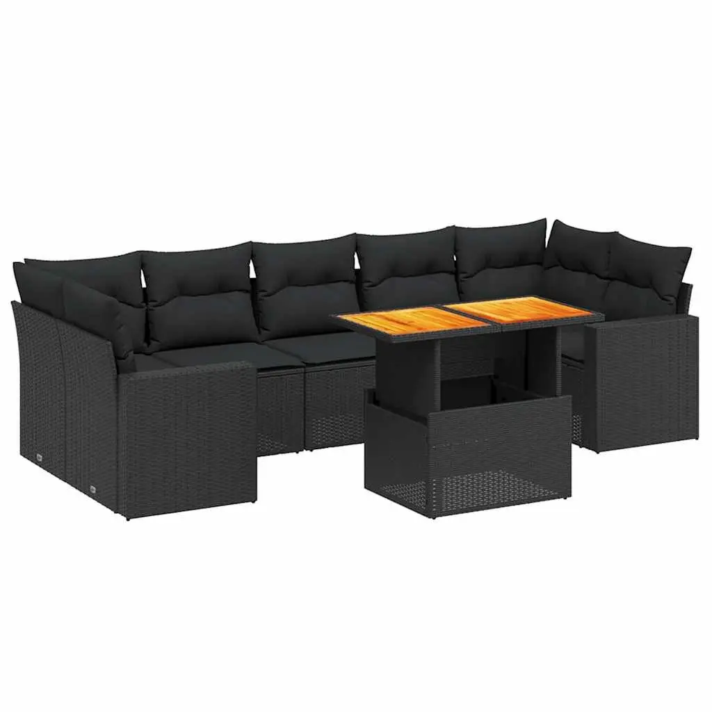 8 Piece Outdoor Furniture Set Modular Garden Sofa Durable Black PE Rattan with Cushions