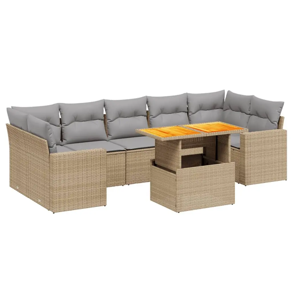 Garden Sofa Set 8 Piece Outdoor Furniture Patio Seating Beige with Cushions