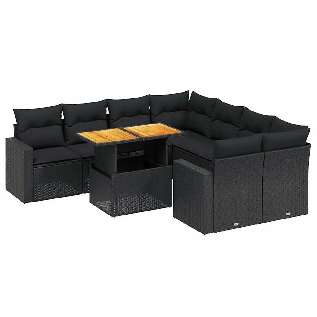9 Piece Garden Sofa Set Outdoor Patio Furniture PE Rattan Cushions Black