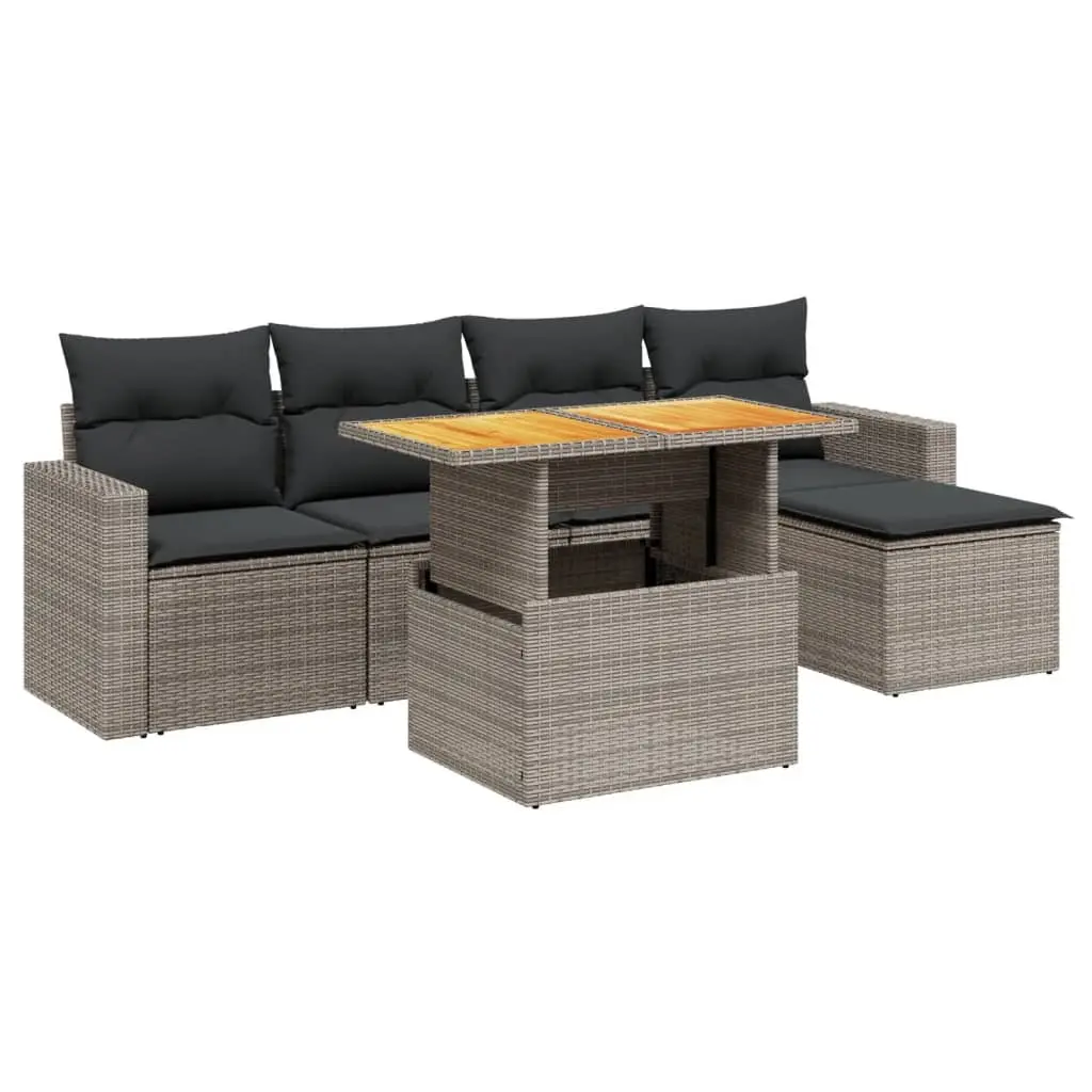 Garden Sofa Set 6 Piece Outdoor Furniture with Cushions Grey Modular Patio