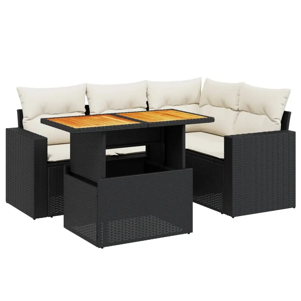 5-Piece Garden Sofa Set in Black Rattan