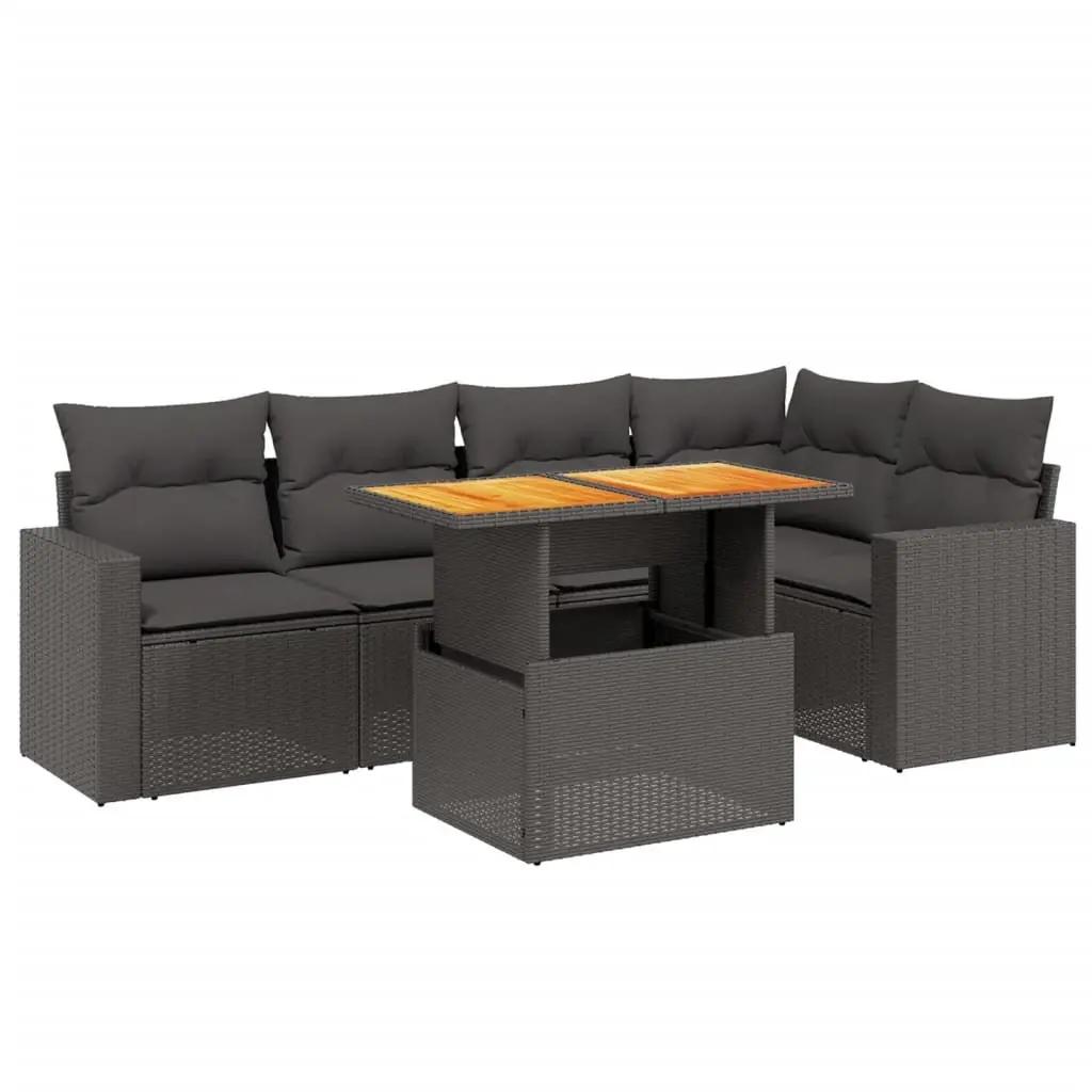 Garden Sofa Set 6 Piece Black Poly Rattan Outdoor Furniture Patio Lounge with