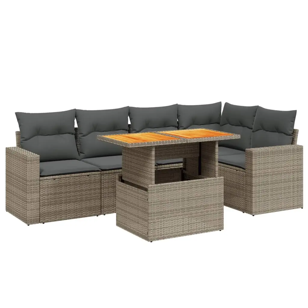 Garden Sofa Set 6 Piece Outdoor Furniture Grey Poly Rattan Adjustable Table