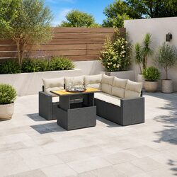 Garden Sofa Set 6 Piece Outdoor Furniture Patio Seating Black Poly Rattan with