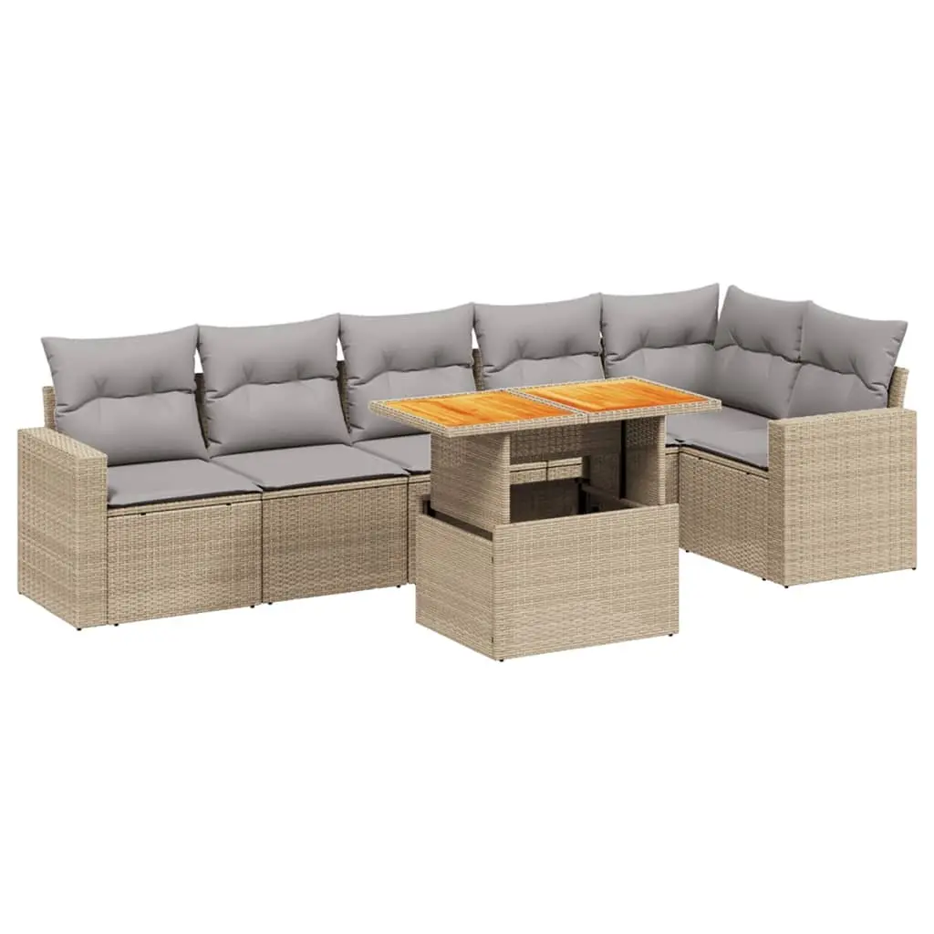 Garden Sofa Set 7 Piece Outdoor Furniture Beige Poly Rattan Adjustable Table