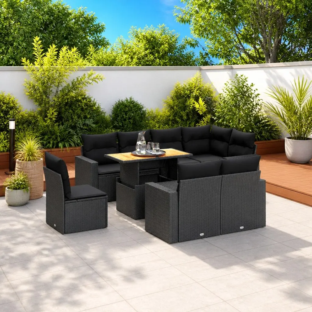 Garden Sofa Set 9 Piece Outdoor Furniture Black Poly Rattan Modular Patio