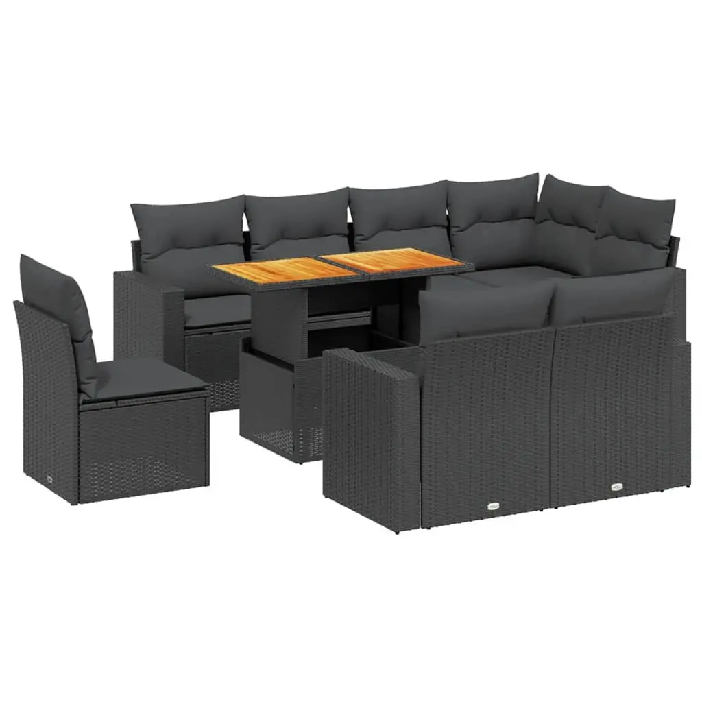 Garden Sofa Set 9 Piece Outdoor Furniture Black Poly Rattan Modular Patio