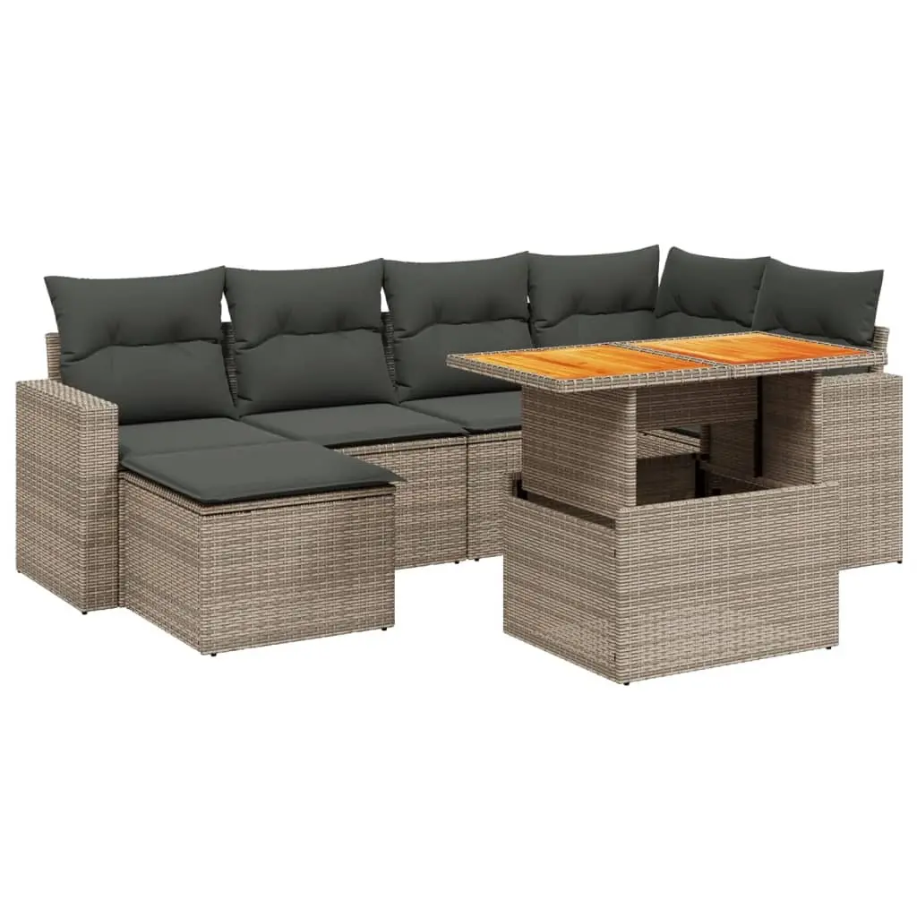 7 Piece Garden Sofa Set Modular Grey PE Rattan Outdoor Furniture with Adjustable Table and Removable Cushion Covers