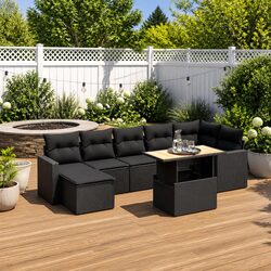 Garden Sofa Set 8 Piece Outdoor Patio Furniture Black Poly Rattan with Cushions