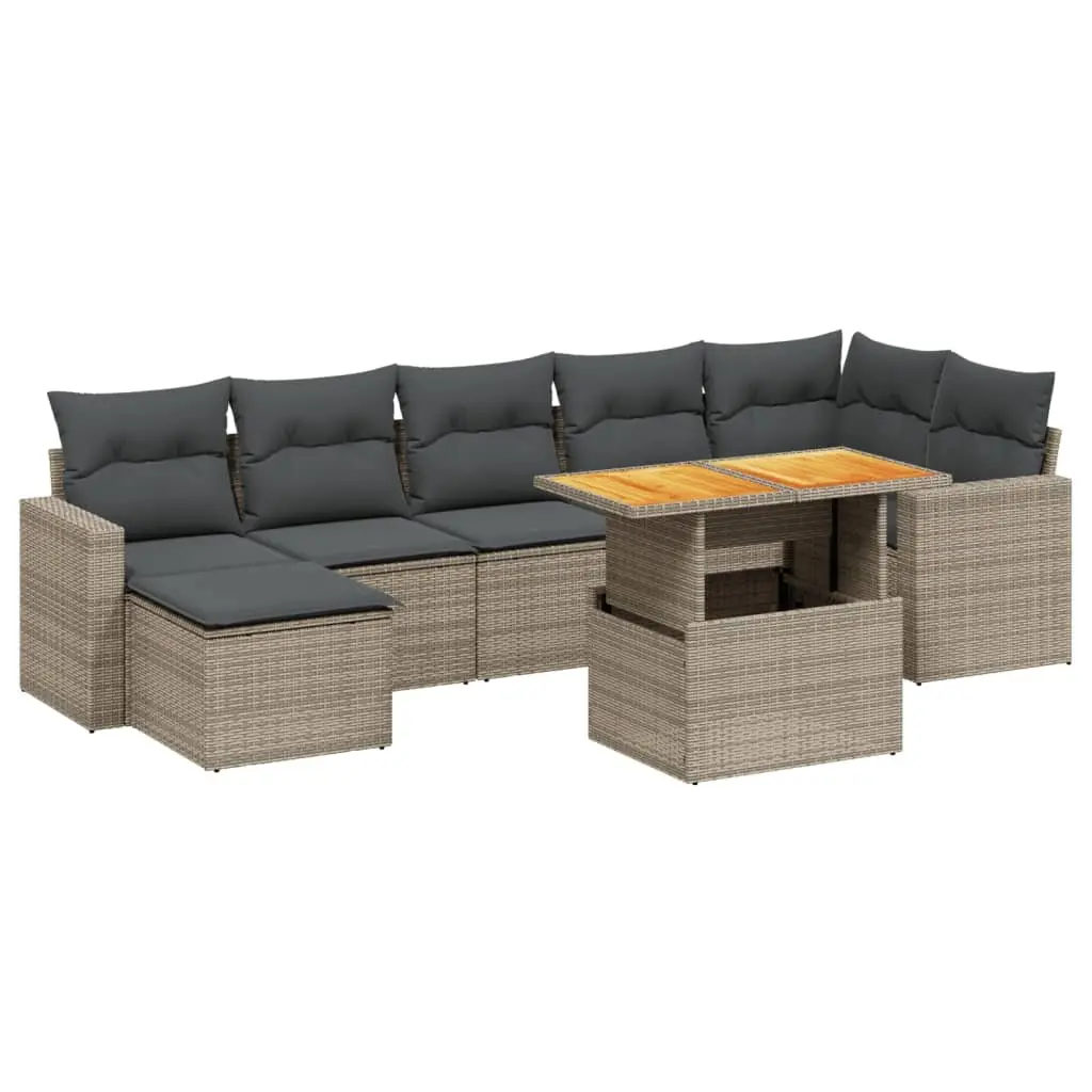 Garden Sofa Set 8 Piece Grey Poly Rattan Outdoor Furniture with Cushions