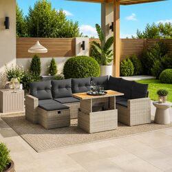 Garden Sofa Set 8 Piece Outdoor Furniture Grey Poly Rattan Patio with Cushions