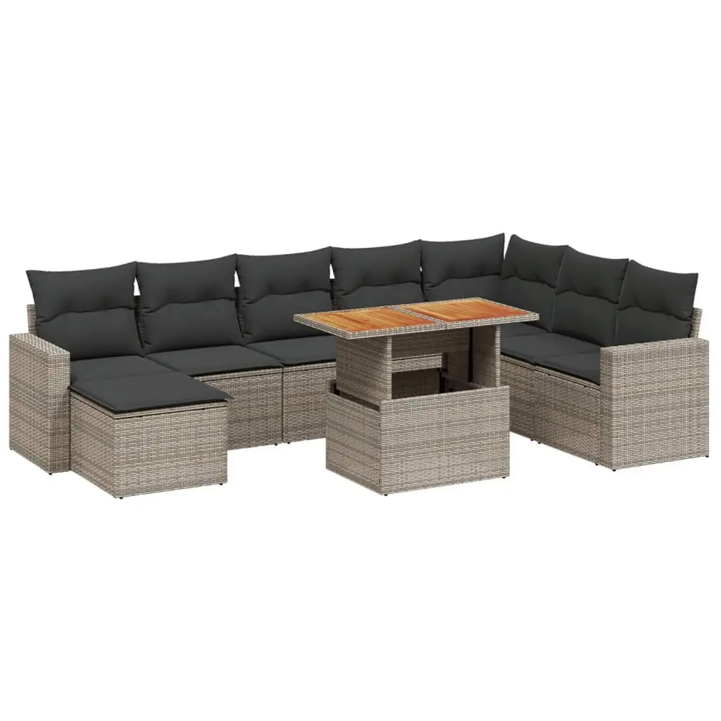 9 Piece Garden Sofa Set Grey Poly Rattan Outdoor Furniture Patio Seating with