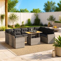 Garden Sofa Set 10 Piece Outdoor Furniture Patio Lounger Grey Poly Rattan