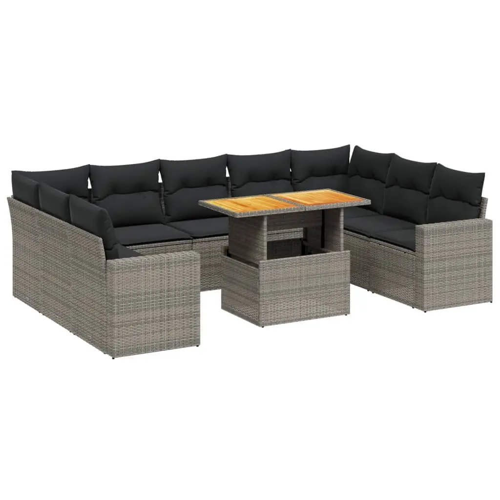 Garden Sofa Set 10 Piece Outdoor Furniture Grey Poly Rattan