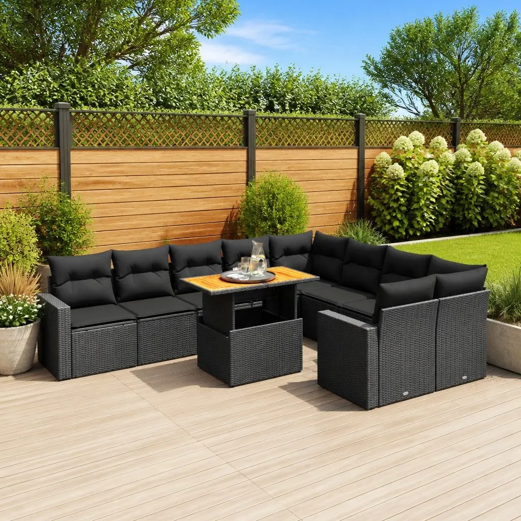 Garden Sofa Set 10 Piece Outdoor Furniture Black Poly Rattan Patio Modular