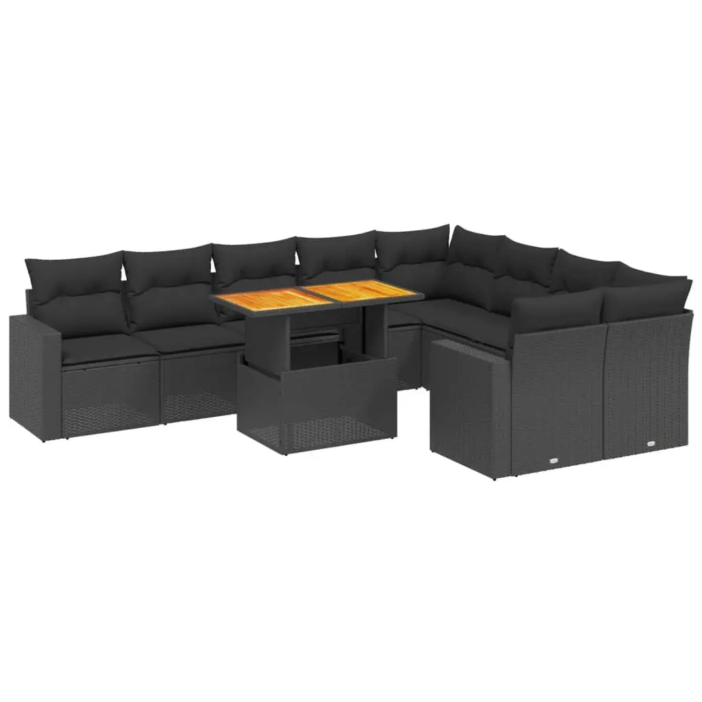 Garden Sofa Set 10 Piece Outdoor Furniture Black Poly Rattan Patio Modular