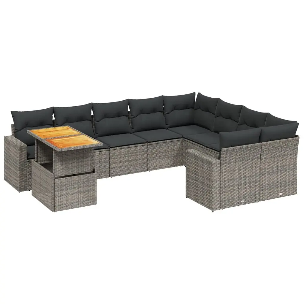 Garden Sofa Set Grey Poly Rattan 10 Piece Modular Outdoor Furniture
