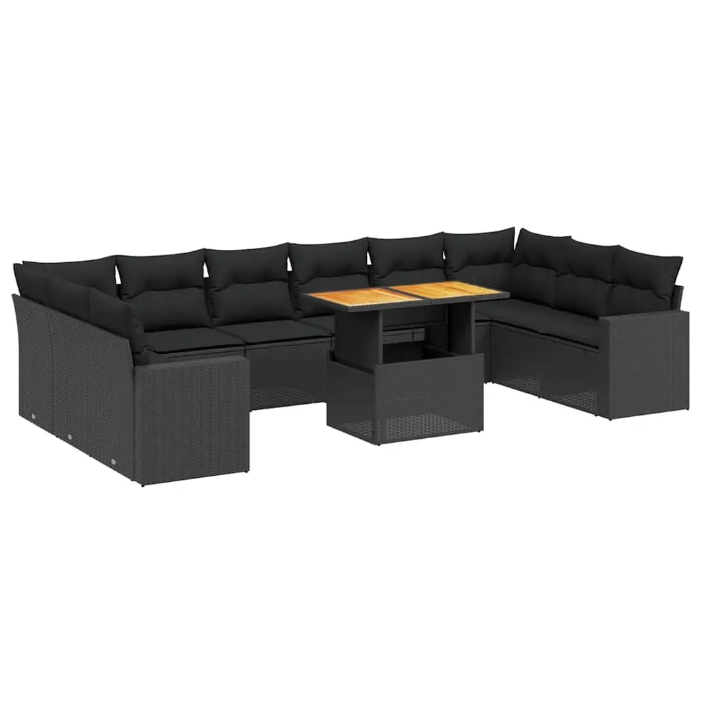 11 Piece Garden Sofa Set Black Poly Rattan with Cushions Adjustable Table Outdoor Furniture