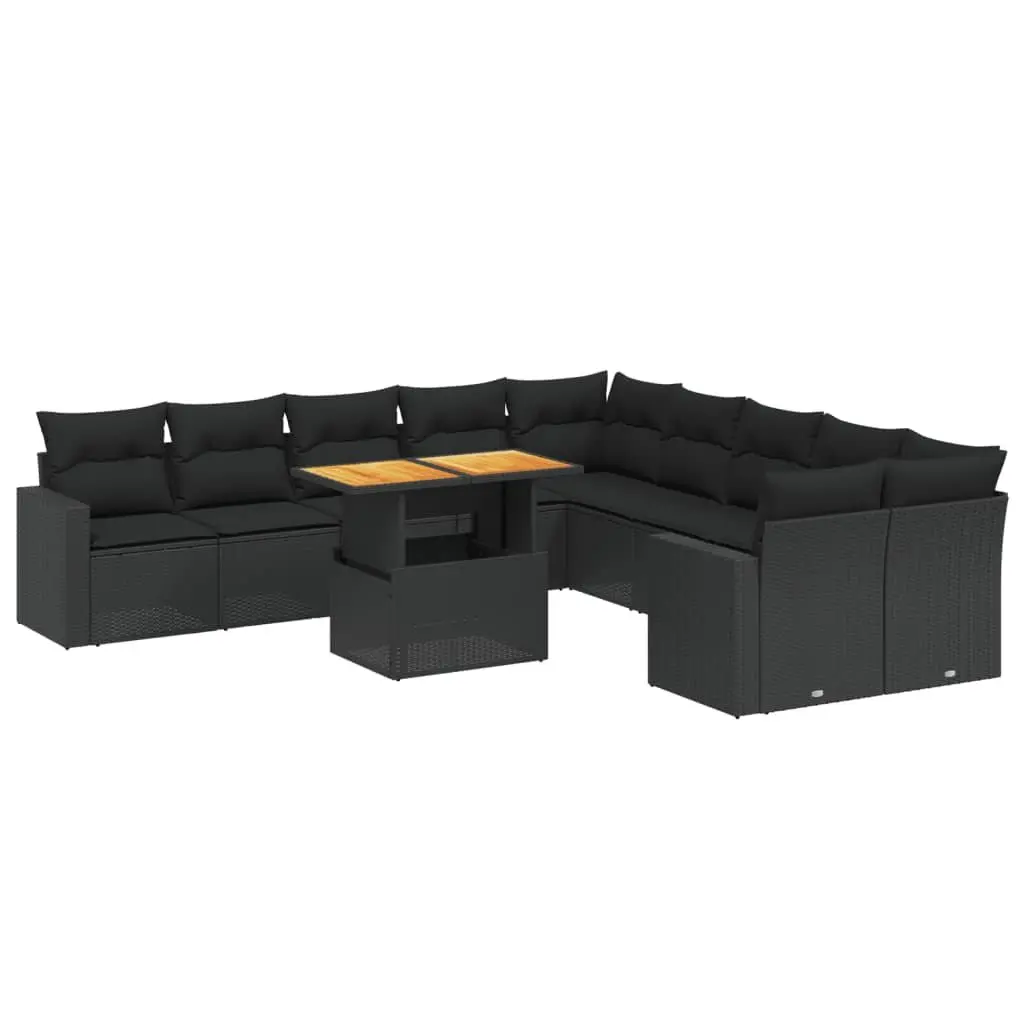 Garden Sofa Set Black Poly Rattan 11 Piece Outdoor Furniture