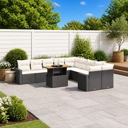11 Piece Garden Sofa Set Outdoor Furniture Black PE Rattan with Cushions Patio