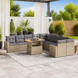 Garden Sofa Set 11 Piece Outdoor Patio Furniture Beige Poly Rattan Modular