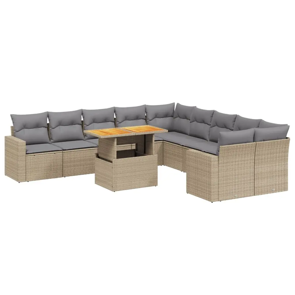 Modular Outdoor Patio Furniture Set 11 Piece Beige Poly Rattan Garden Sofa