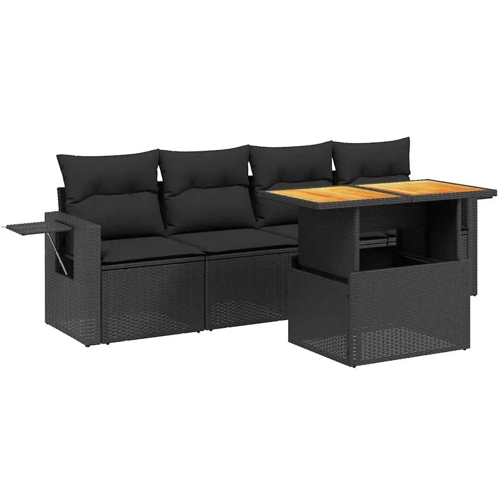Garden Sofa Set 5 Piece Outdoor Patio Furniture Black Poly Rattan Modular Lounge