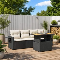 5 Piece Outdoor Garden Sofa Set Poly Rattan Patio Furniture with Cushions Black