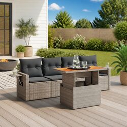 5 Piece Garden Sofa Set with Cushions Grey Outdoor Furniture Patio Rattan