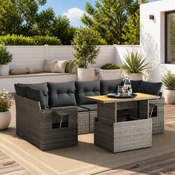 7 Piece Outdoor Garden Sofa Set with Cushions Grey Poly Rattan Modular Patio