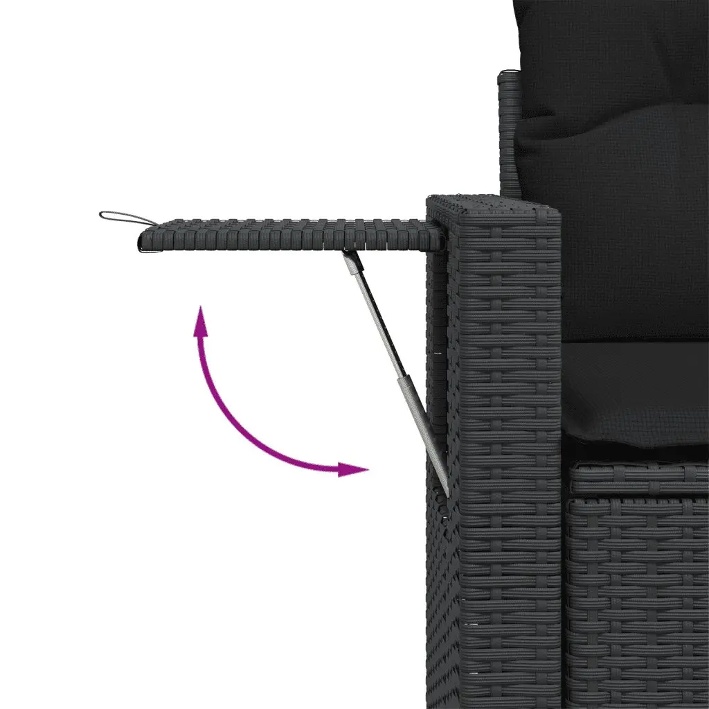 Modular 8 Piece Outdoor Sofa Set Black Rattan Cushions with Adjustable Table and Foldable Side Table