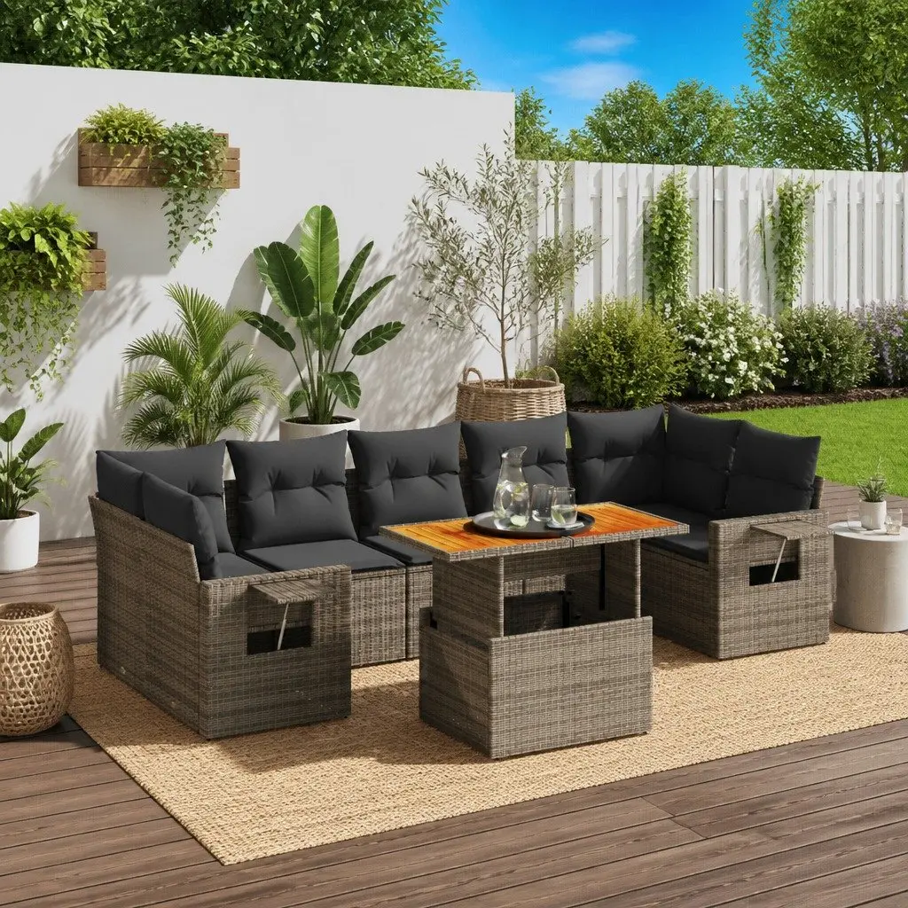 Garden Sofa Set 8 Piece Outdoor Furniture Grey Poly Rattan Modular Patio