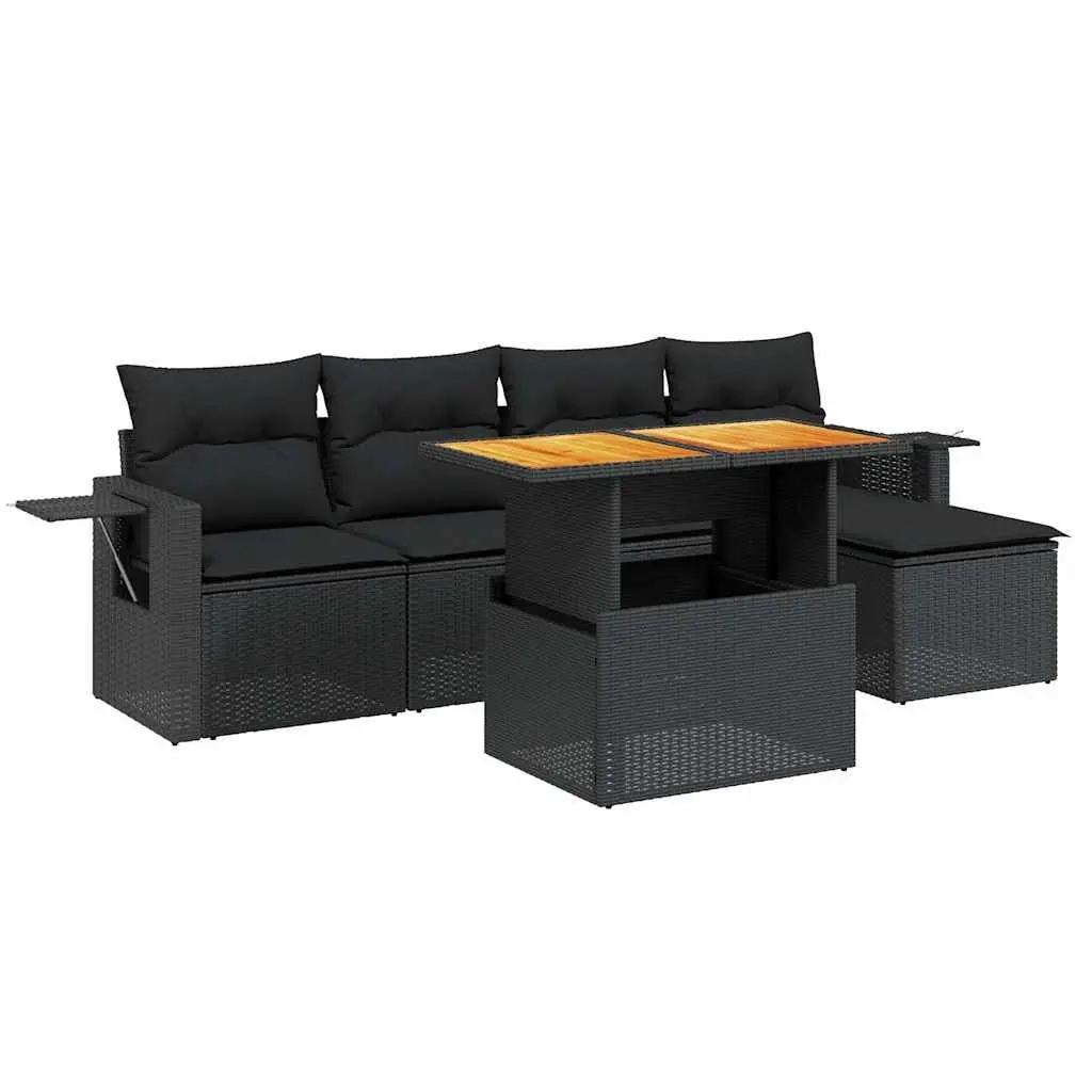 Modular Black PE Rattan Garden Sofa Set 6 Piece Adjustable Table Outdoor Furniture